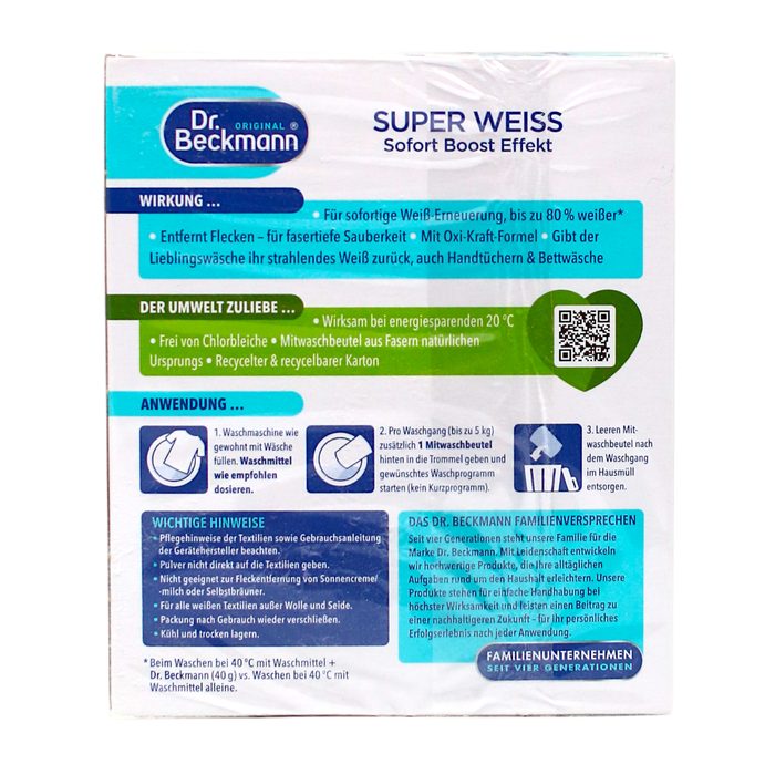Плямовивідник для білих речей Dr. Beckmann Super Weiss 2х40 г